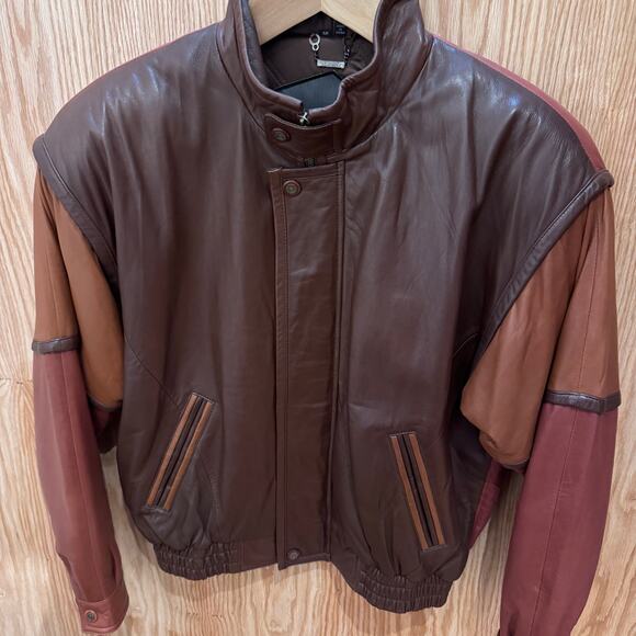 Vintage Saxony Leather Comber Monochrome Brown Men's L Rare Immaculate - Picture 2 of 5